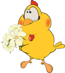 Chicken and flowers cartoon