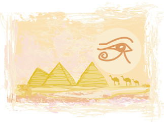 Egypt symbols and Pyramids - Traditional Horus Eye symbol and ca