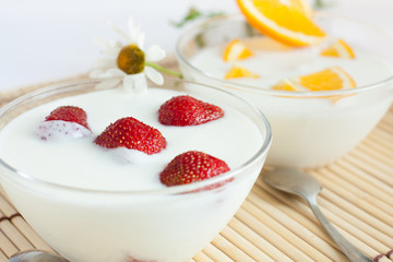 fruit yogurt in a glass bowl