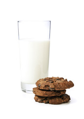 Cookies and milk on white background