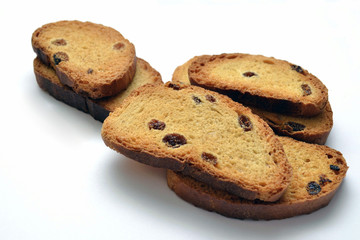 biscuits with raisins on a white background