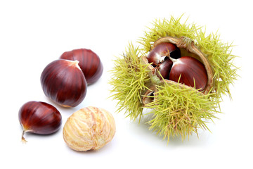 Chestnuts, isolated on a white background