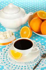 Beautiful white dinner service with oranges