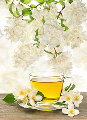 cup of tea with jasmine flowers