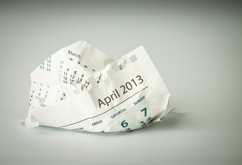 April. Crumpled calendar sheet