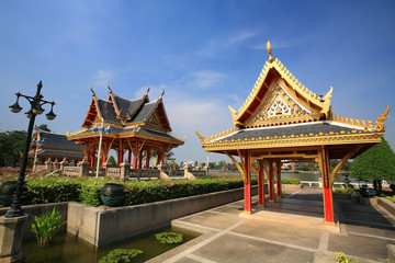 Two shrines decorated at Chalerm Prakiat park