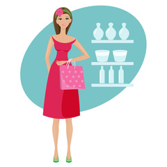 Girl with a package in the shop