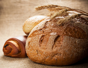 rye bread on burlap background