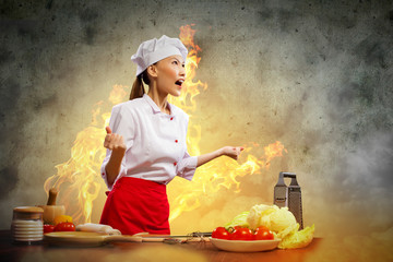 Asian female cook in anger