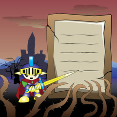 Knight  cartoon with sword and note vector