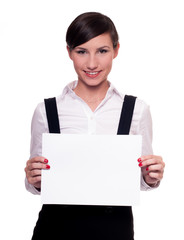 Pretty businesswoman with blank piece of paper