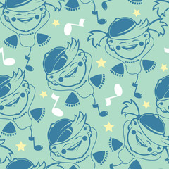 Vector children listening to music seamless pattern background