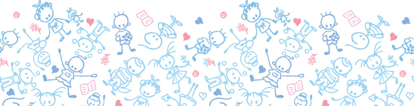 Vector Playing Children Horizontal Seamless Pattern Background