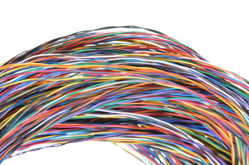 Multicolored computer cables isolated on white background
