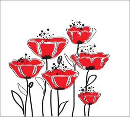 Stickers pour porte Fleurs abstraites coquelicots rouges