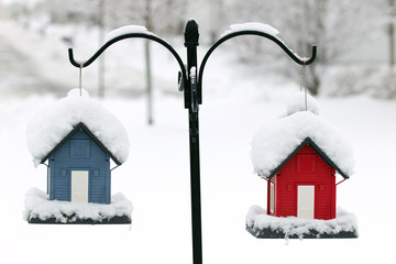 Red and Blue Bird houses