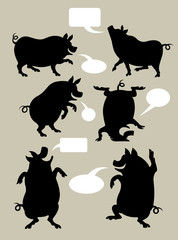 Pig Dancing Silhouette Symbols