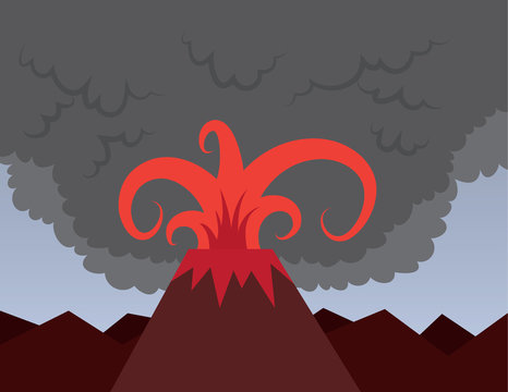 Volcano erupting with red lava and smoke