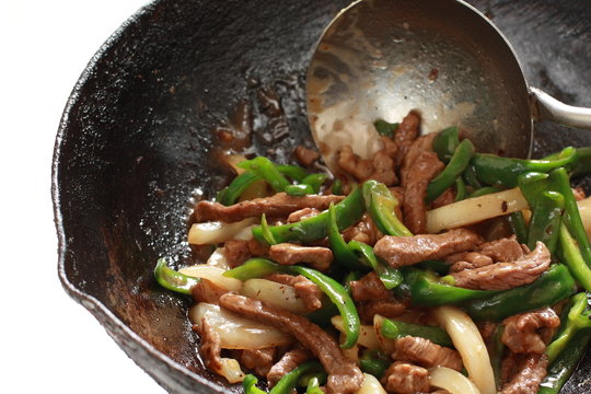 Chinese Cooking Pepper And Pork Stir Fried