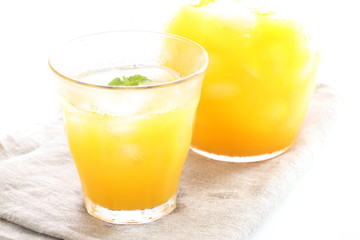 freshness orange juice with ice cube