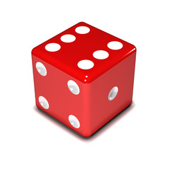 One red dice on white background