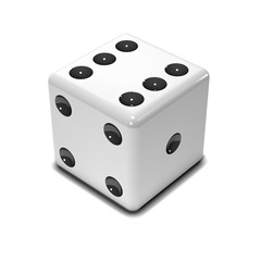 One white dice on white background