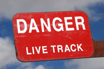 Danger live track sign on a railroad switching yard in Oregon