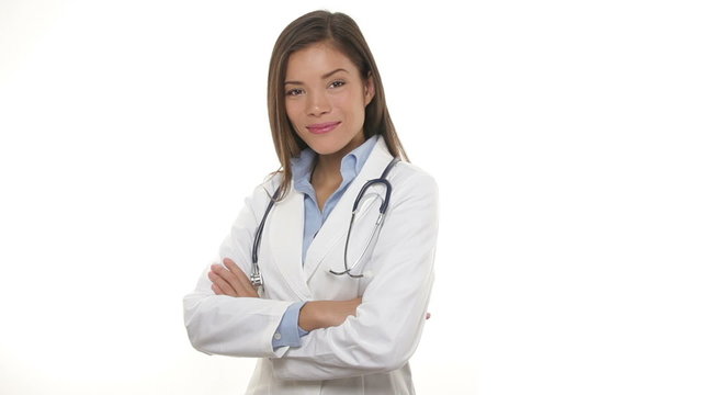 Young medical doctor woman smiling proud