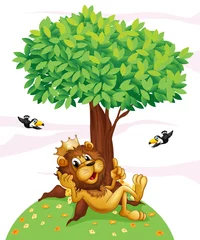 Washable wall murals Forest animals A king lion and the two birds