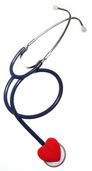 Red heart and a blue stethoscope isolated