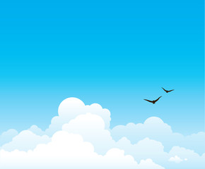 Group of white clouds on a blue sky.