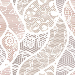 Lace vector fabric seamless pattern with lines and flowers