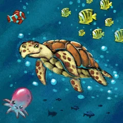 Papier Peint photo Lavable Sous-marin tortue de mer