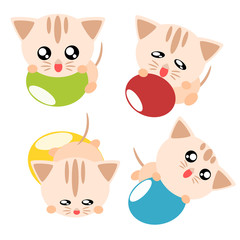 Cartoon cat play ball illustration