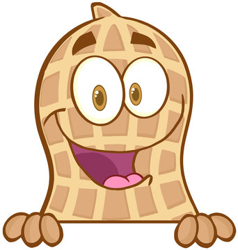 Peanut Cartoon Mascot Character Condom Over A Sign