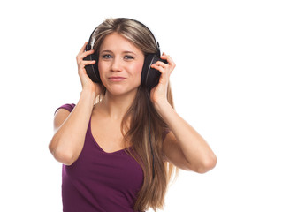 Fototapeta premium Cute girl listening music