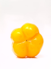 Fresh yellow bell pepper, Capsicum annuum, isolated on white bac