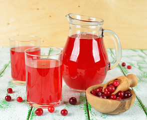 Cranberry juice in a jug on a white table