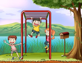  Kinderen spelen apenbar en een brievenbus © GraphicsRF