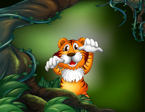 A tiger in a scary forest
