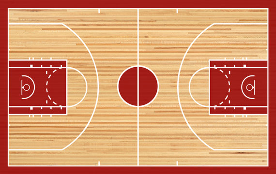 Basketball court floor plan on parquet background