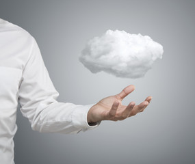 Cloud computing concept, businessman with cloud over hand