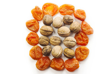 dried fruit on the white background