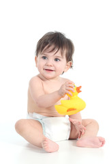 Baby playing with a rubber ducky