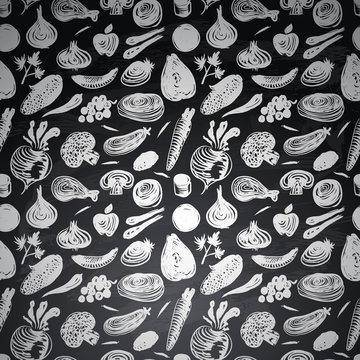 Seamless pattern with vegetables and fruits, vector Eps10 image.
