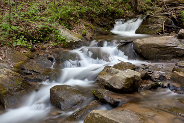 waterfall in flowing mountain stream