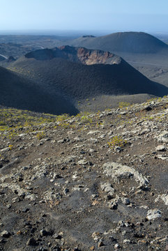 Lanzarote volcano crater in vertical landscape