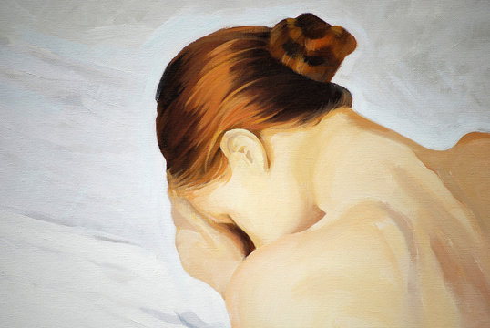 crying sad girl, painting, illustration
