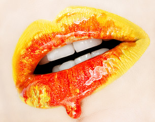 Beautiful female lips in two colors