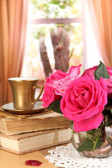 Beautiful pink roses in vase
